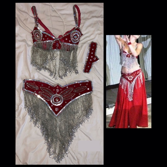 Red Silver Belly Dance Costume - Picture 1 of 10